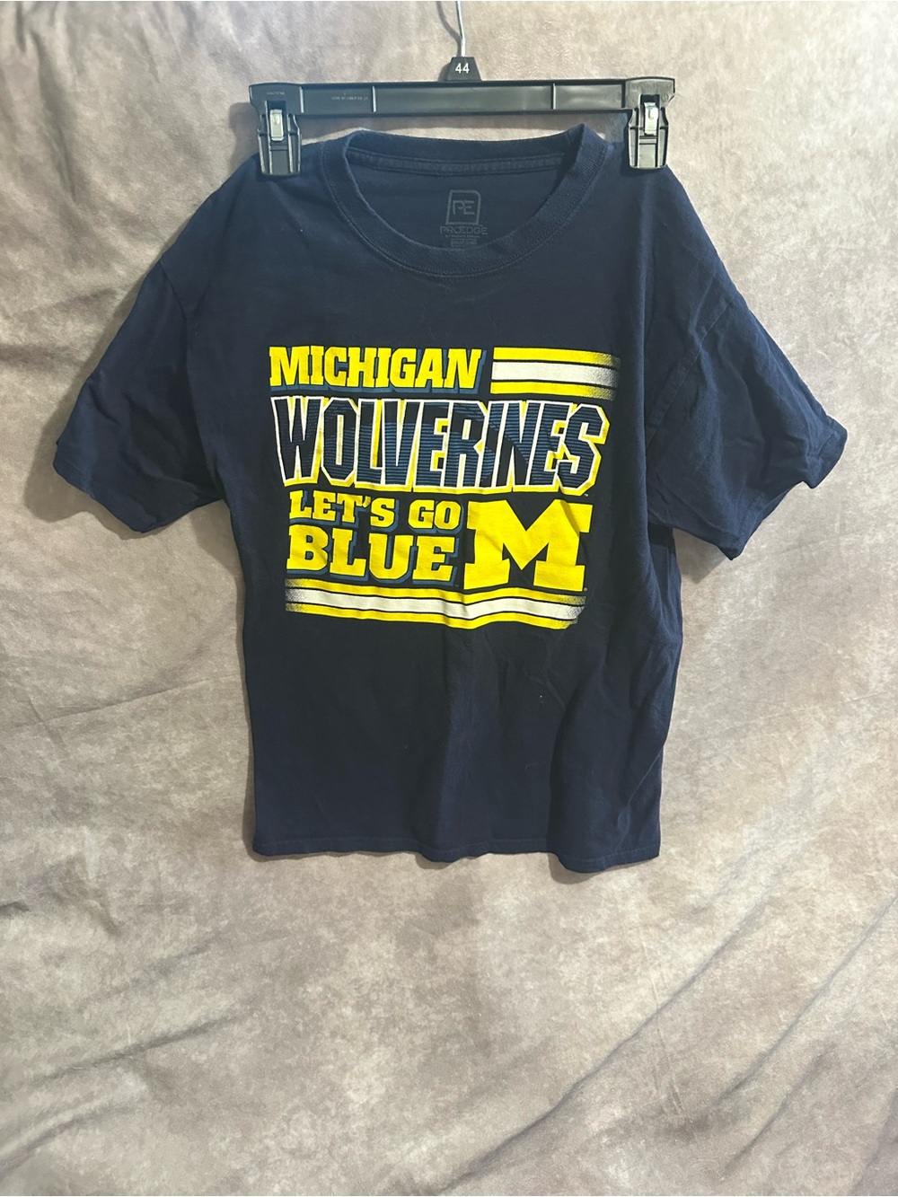 Pro Edge Navy Blue Michigan Wolverines Graphic Tee with Yellow Print